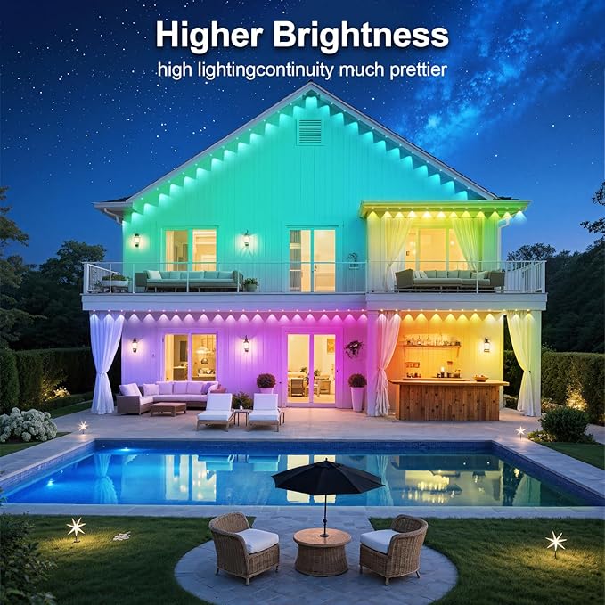 300FT Permanent Outdoor RGB Lights - Waterproof Smart LED Eaves Lights with App/Remote Control, Music Sync & DIY Scenes, Perfect for Christmas, Halloween, Parties & Daily Decor, Ideal for House Roof