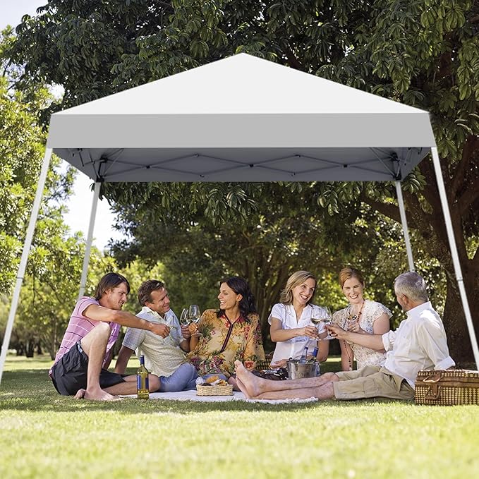 Canopy Tent, 10X10 FT Pop Up Canopy Outdoor Instant Tent Slant Legs with Carrying Bag, Portable Gazebo Shelter for Patio Deck Garden and Beach - 8X8 FT Canopy Cover (White)