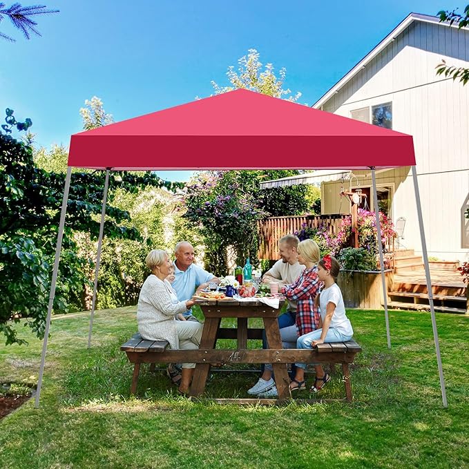 Canopy Tent, 10X10 FT Pop Up Canopy Outdoor Instant Tent Slant Legs with Carrying Bag, Portable Gazebo Shelter for Patio Deck Garden and Beach - 8X8 FT Canopy Cover (Red)