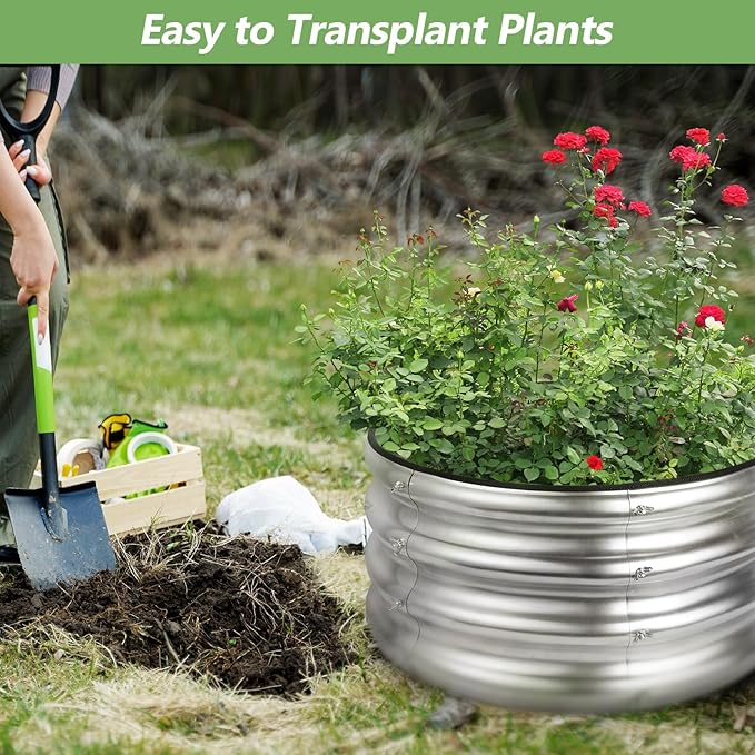 2x2x1ft Round Galvanized Raised Garden Bed Kits, Raised Garden Bed Metal Planter Outdoor Easy Assembly Garden Bed for Planting Vegetables, Fruits & Flowers, Sliver