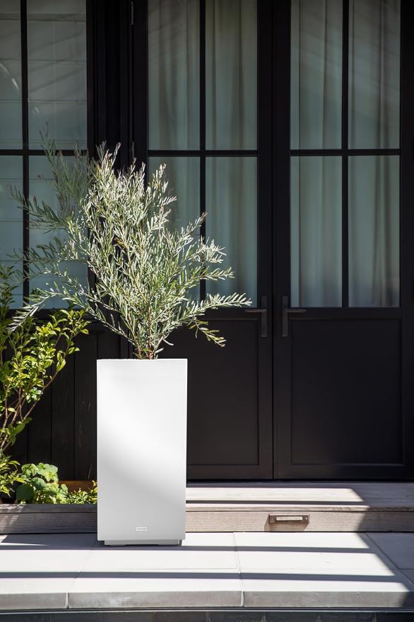 Veradek Block Series Pedestal Planter - Tall Planter for Indoor or Outdoor Front Porch | All-Weather Use with Removable Insert Bucket | Modern Décor for Flowers, Tall Trees, Faux Plants