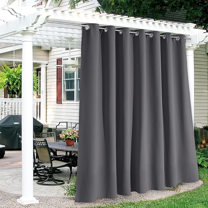 RYB HOME Pergola Curtains Outdoor Water Repellent, Sunlight Vertical Blind for Sliding Glass Door / Terrace / Pavilion / Corridor / Porch / Balcony Deck, W 100 x L 84 inch, 1 Panel, Grey