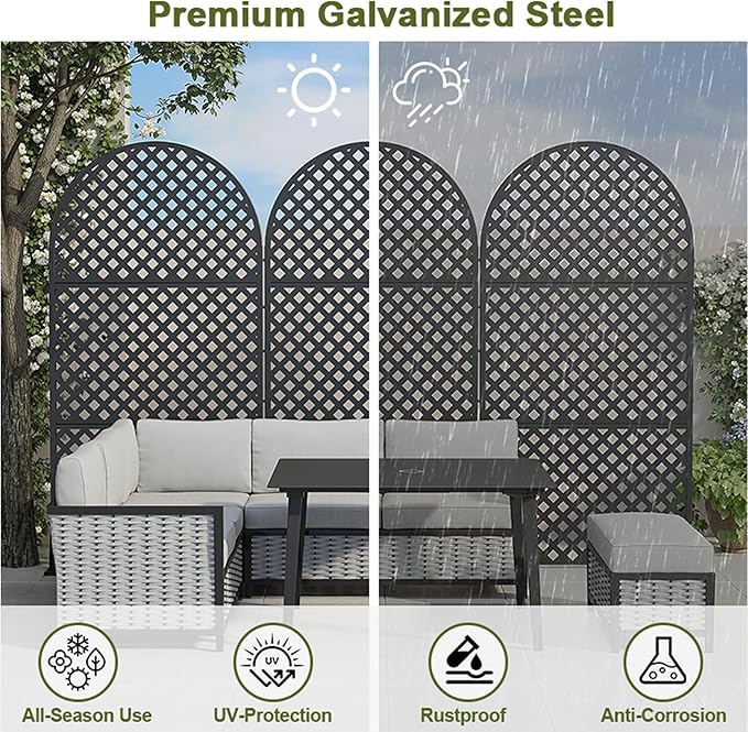 Casaphoria 72" H x 35" W Arched Metal Privacy Screen - Elegant Freestanding Outdoor Screen for Deck, Patio & Balcony - Versatile Decorative Privacy Panels for Home & Garden Use (Black-Laurence)