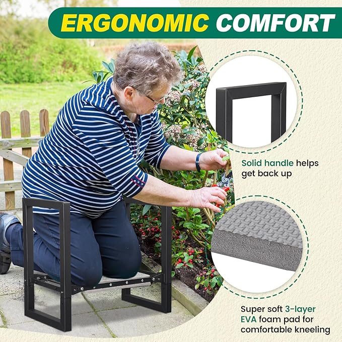 Garden Kneeler and Seat Heavy Duty - 12.7" Wide Garden Kneeling Bench Stool with Handles, Folding Knee Seat Chair Gardening Gifts for Seniors Women Men Gardeners Pain-Free Weeding Planting
