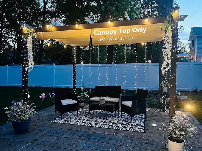 Pergola Shade Cover Replacement Canopy Top Compatible with 10 X 13 ft 6-Bar Pergola Frames - Beige (Canopy Size 116" W x 135" L, Canopy Top Only)