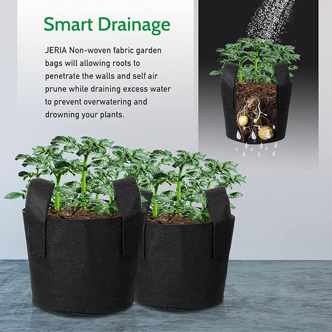 JERIA 12-Pack 2 Gallon Grow Bags, 300G Thickened Nonwoven Garden Pots,Heavy Duty Fabric Pots with Reinforced Handles