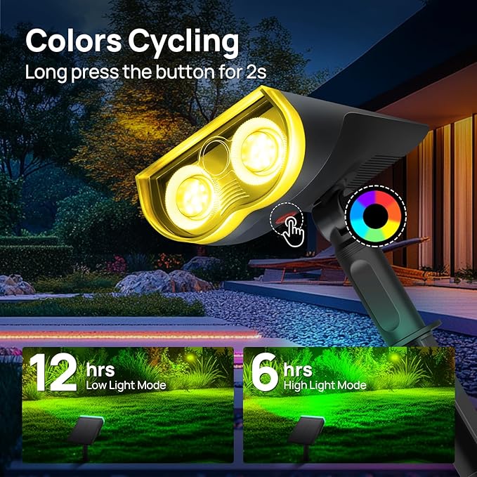 Consciot Solar Spot Lights Outdoor, Halloween Decorations 22 LEDs IP67 Waterproof Color Changing Solar Outdoor Lights, 8 Colors, 2-in-1 Adjustable Wall Lights for Garden Yard Pathway, 4 Pack (RGB)