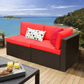 Devoko 2-Piece Modern Red Rattan & Metal Patio Sofa Set - Sectional Corner Sofa & Armless Sofa