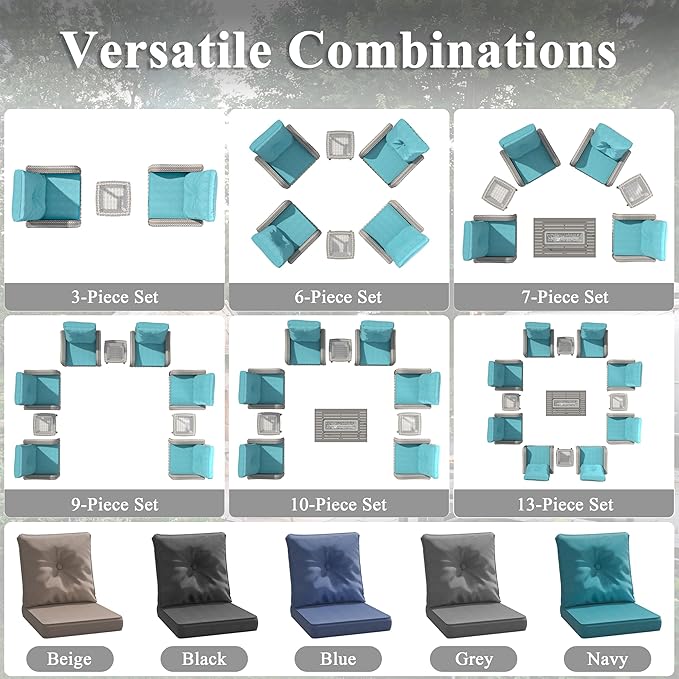 2-Seat Modern Patio Furniture Set with Swivel Rocking Chairs, Thick 4″ Cushions, Dual-Strand Wicker Rattan, Rust-Resistant Steel Frame – Outdoor Conversation & Modular Sectional,Blue