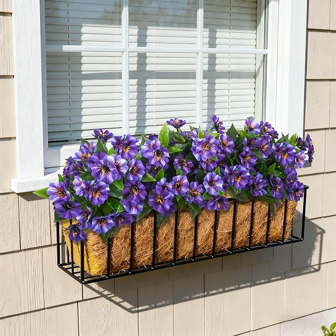 Fake Artificial Flowers for Outdoors Decoration,4 Bundles Silk Faux Spring Flowers with Plants Leaves UV Resistant for Planter Front Door Porch Yard Patio Window Box Home Indoor Decor