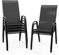 VINGLI Patio Chairs Set of 6 – Stackable Outdoor Dining Chairs with Comfortable Sling High Back Chairs and Armrests for Lawn, Poolside, Courtyard, Balcony, Garden, Black