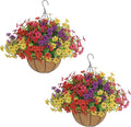 Senjie 2 Set Artificial Hanging Flowers with Basket for Outdoor Decor, UV Resistant 24 Bundles Faux Flowers Fake Hanging Planter for Porch Patio Balcony