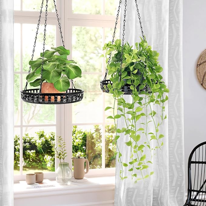 Plant Hanger Indoor Outdoor 2 Pack, Hanging Planter for Indoor Outdoor Plants, Hanging Plant Holder Shelf, Plant Hanging Basket, Decorative Metal Flower Holder