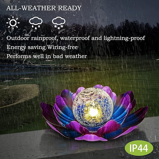 WNP Solar Lotus Flower Light Outdoor Decorations,Solar Powered Outdoor Garden Decorative,Garden Decor Birthday Gift for Women Mom Grandma Decor Light,Waterproof Metal Lotus Yard Outside Decoration