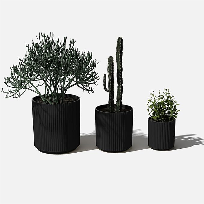 Veradek Demi Series Set of 3 Round Planters for Porch, Patio, Backyard | Durable Plastic-Stone Material | Modern Décor for Tall Plants, Flower