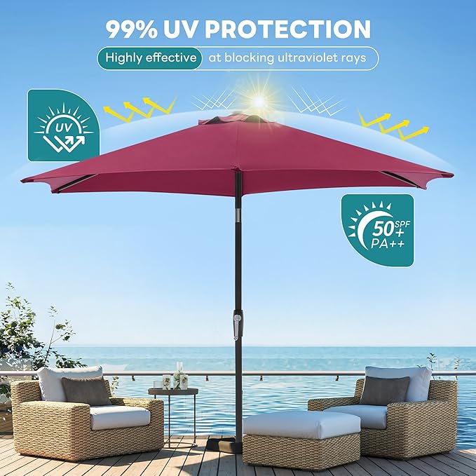OLIXIS 7.5ft Patio Umbrella with Tilt and Crank Button & 8 Sturdy Ribs Waterproof, Patio Table Umbrella Perfect for Poolside, Terrace, Beach and Outdoor Restaurant, Red