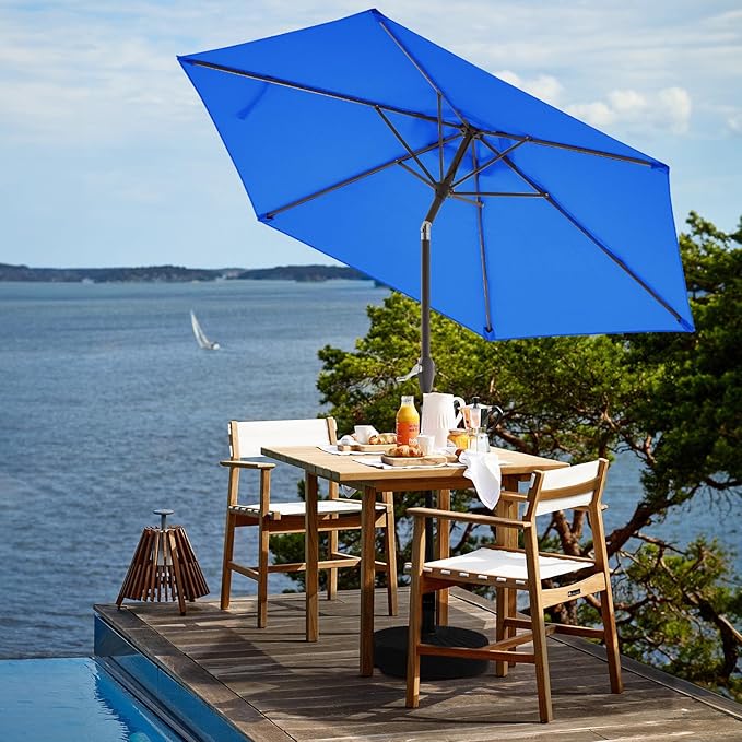 JEAREY 7.5FT Patio Umbrella Outdoor Market Umbrella with 6 Sturdy Ribs, Push Button Tilt/Crank Table Umbrella for Garden, Deck, Backyard and Pool, Royal Blue