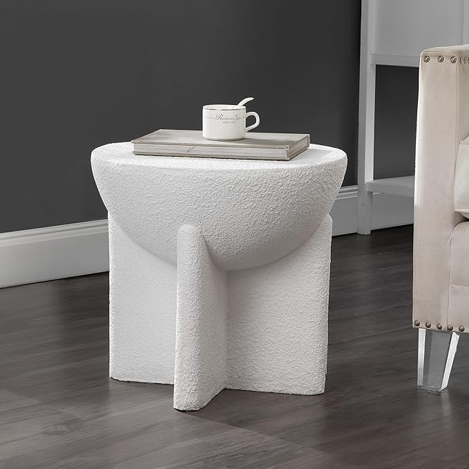 JONATHAN Y TBL1109B Brady 16.25" Minimalist Modern Drum Indoor/Outdoor Accent Table Contemporary, Mid-Century, Art Deco, Bohemian, Patio, Garden, Bathroom, Living Room, White Frosted