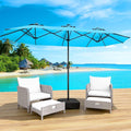 LEVELEVE 14FT Double-Sided Patio Umbrella with Base Included, Large Outdoor Rectangular Market Umbrella for Backyard, Poolside, Lawn & Garden,Blue