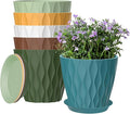 6 Pack 7 Inch Plant Pots with Drainage and Saucers, Multicolour Plastic Flower Pots for Indoor and Outdoor Plants, Stackable Nursery Planters for Houseplants and Herbs, Multicolour