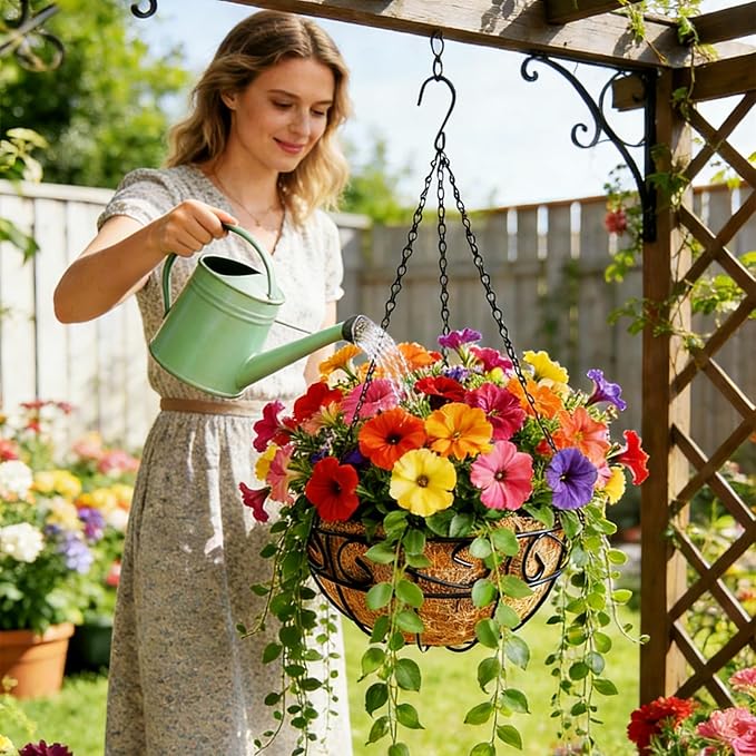 Hanging Planters for Outdoor Plants,2 Pack 12 inch Wire Hanging Baskets with Coco Coir Liner,Hanging Flower Basket for Indoor,Outdoor Garden Decoration