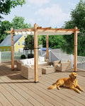 10 x 10 ft Aluminum Pergola with Adjustable Canopy, Outdoor Metal Pergola, Imitation Wood-Grain Sun Shade Shelter for Garden Patio Backyard Deck