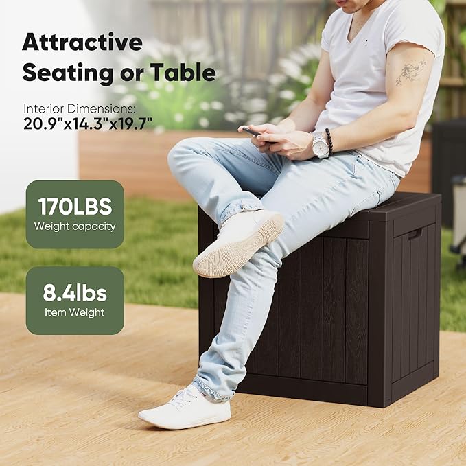 NEWBULIG 31 Gallon Deck Box, Weatherproof Resin Lockable Outdoor Storage for Secure Package Deliveries and Indoor Storage in Garden or Patio, Backyard