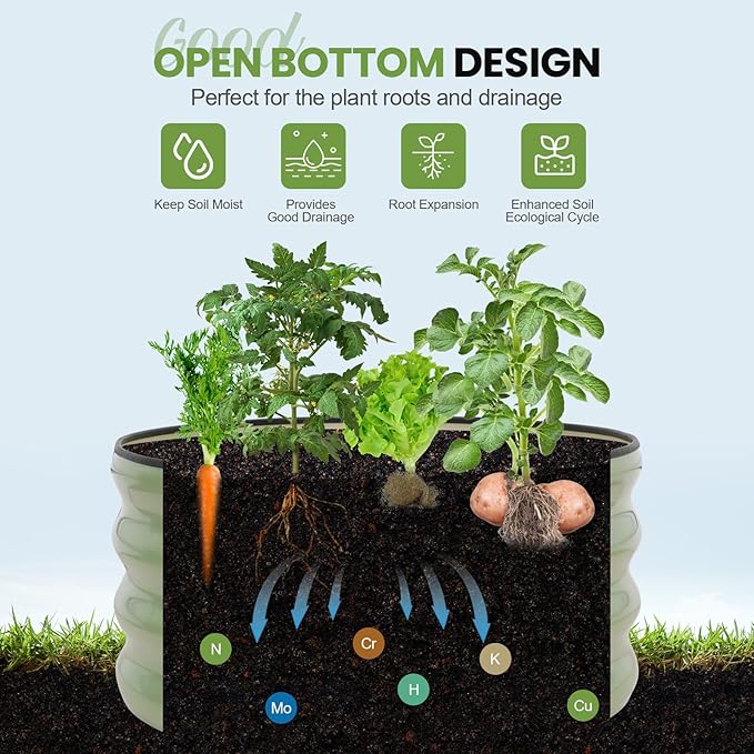G GOOD GAIN Round Raised Garden Bed - 1Pc 2x2x1ft Galvanized Steel Planter Boxes Outdoor with Rubber Edge Trim | Metal Raised Beds for Gardening Vegetables Flowers Fruits Herbs (Olive Green)