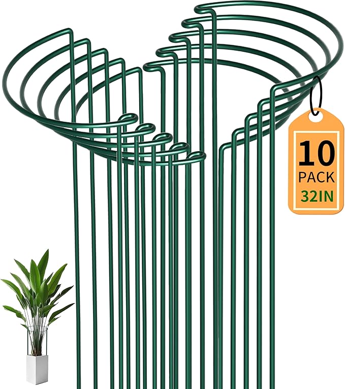 TCBWFY Plant Support Stakes for Large Heavy Plants,10PCS Peony Supports 14"x32" Heavy Duty 5mm Wire Peony Cages,Interlock Garden Supports Ring Border Support,Plant Support Cage for Rose Flowers
