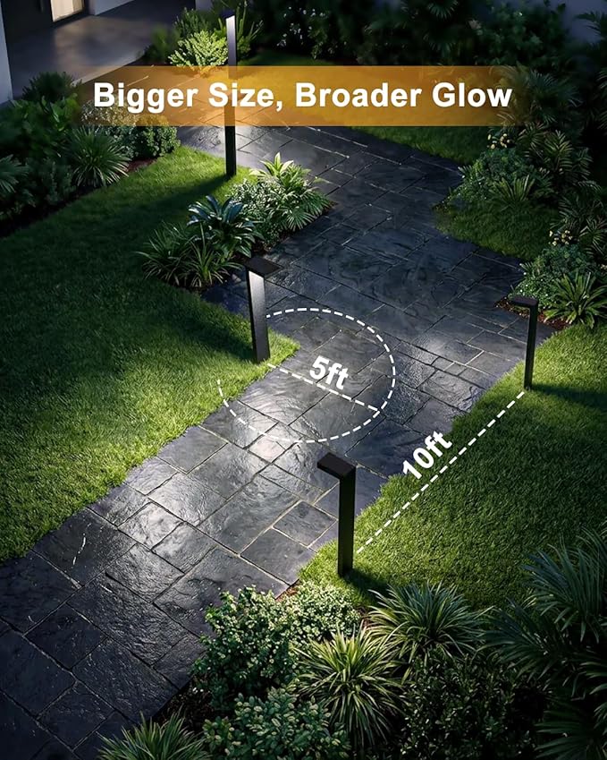 Low Voltage Landscape Lights, 6 Pack Outdoor LED Pathway Light, Wired Path Lighting for Walkway, Garden, IP65 Waterproof, 400LM, 4000K, Modern Cast-Aluminum, Black