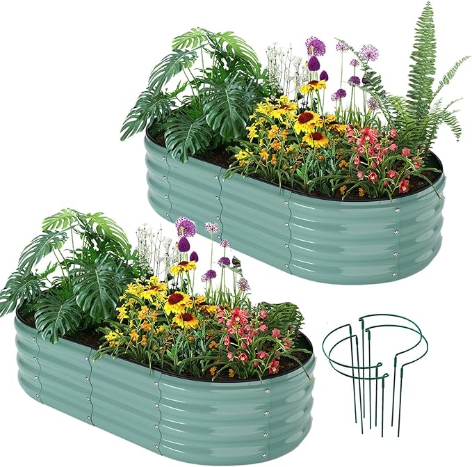Galvanized Metal Planter Raised Garden Bed Kit for Gardening Outdoor Garden Box Raised Flower Bed 2PC Green 4X2X1FT