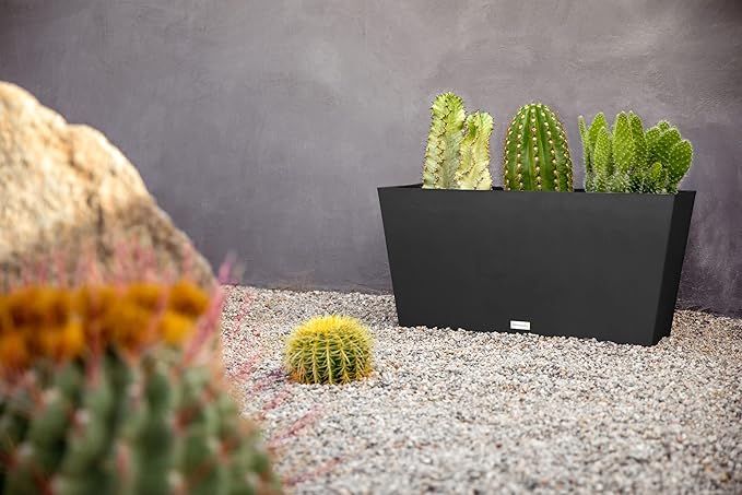 Veradek Pure Series Midori Trough Planter - Large Rectangular Planter for Indoor or Outdoor Deck/Porch | Durable All-Weather Use with Drainage Holes | Modern Decor for Shrubs, Flowers, Small Plants