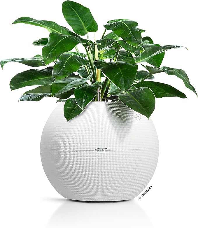 Lechuza Puro Color 50 White, Self-Watering Large Round Planter, D19.7 H15.4 in
