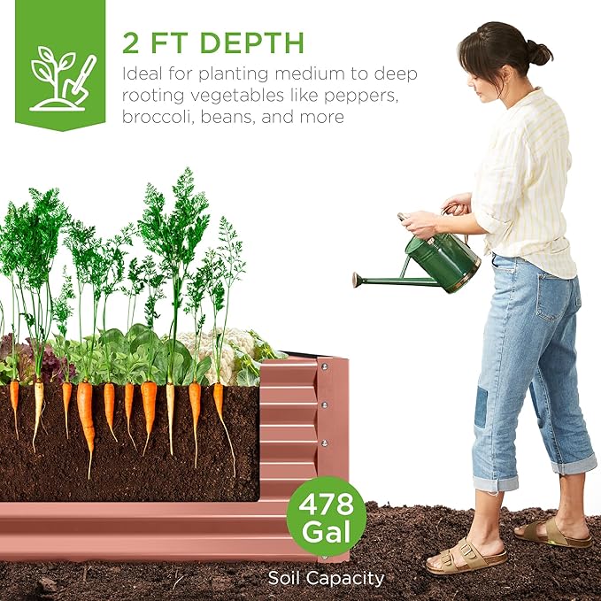 Best Choice Products 8x4x2ft Outdoor Metal Raised Garden Bed, Deep Root Planter Box for Vegetables, Herbs & Flowers, 478-Gallon Capacity, 100% Non Toxic Materials - Terracotta