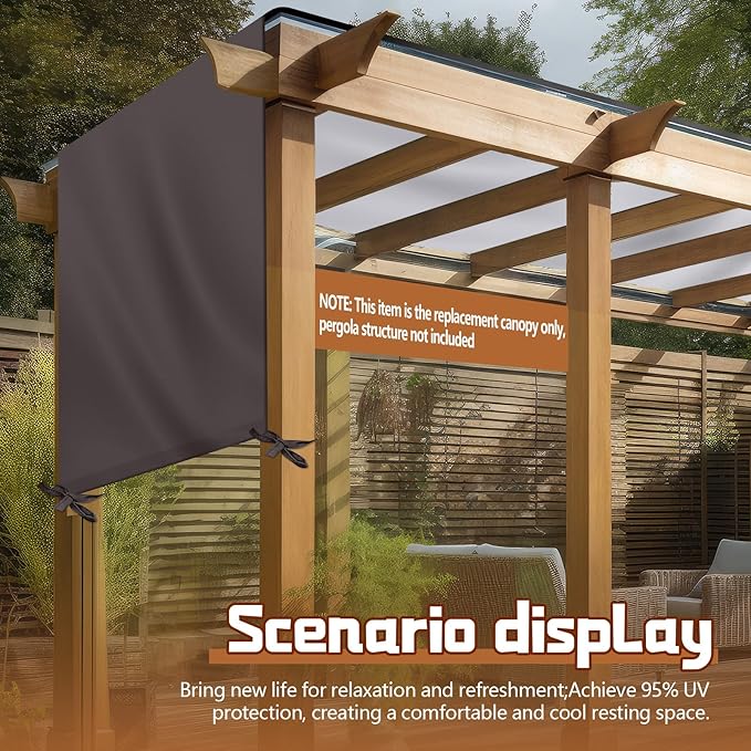 Universal Pergola Replacement Canopy Outdoor Canopy Shade Cover Waterproof Shade Top Cover for Outdoor Patio Porch Backyard(16 x 7 ft,Coffee)