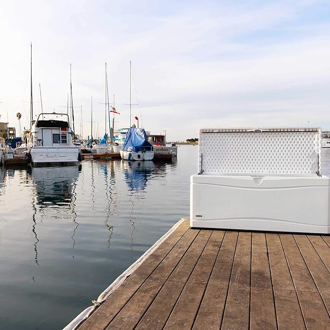 LIFETIME Outdoor Storage Deck Box, 130 Gallon, Arctic White, Lockable, UV-Protected, for Decks and Marine Docks