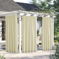 NICETOWN 2 Panels Weighted Outdoor Curtains for Patio Waterproof, Thermal Insulated Grommet & Back Tab on Top & Bottom Windproof Sun Blocking Draperies for Gazebo with Fixed Rope, Beige, W66 x L84