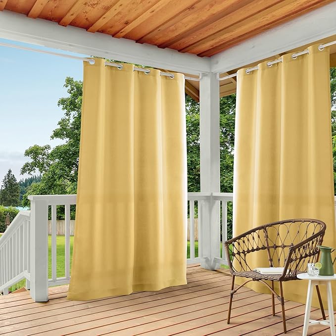 TOWN & COUNTRY BASICS Cabana Solid Heavyweight Indoor Outdoor Curtains, Light Filtering Opacity with Grommet Top, Water Repellent, 2-Pack Set, 54"x120", Sundress