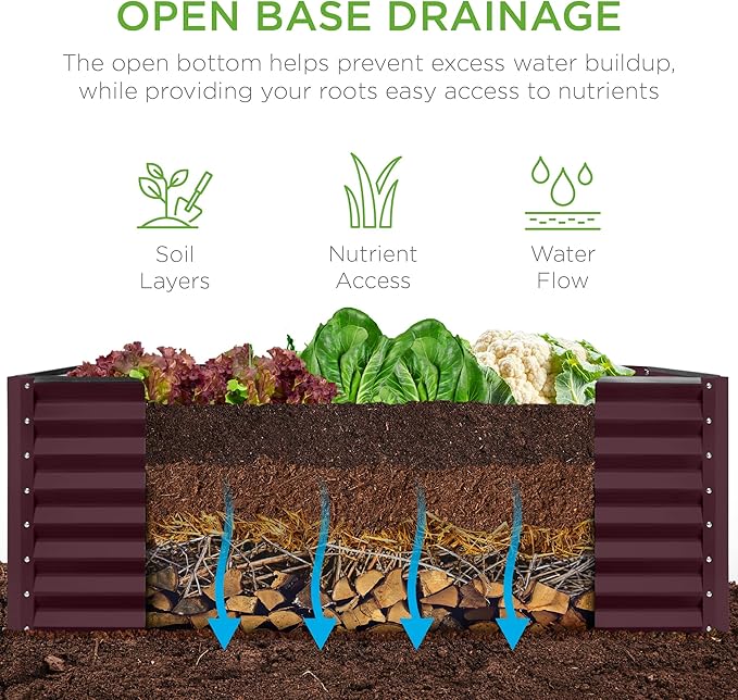 Best Choice Products 4x2x2ft Outdoor Metal Raised Garden Bed, Deep Root Box Planter for Vegetables, Flowers, Herbs, 119 Gallon Capacity, 100% Non Toxic Materials - Burgundy