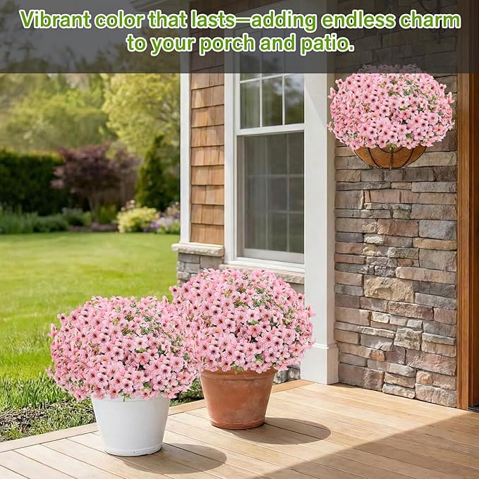 Artificial Flowers for Outdoor Indoor,Silk Flowers No Fade Fake Plastic Flowers Faux Plants for Outdoors Outside Front Porch Hanging Planter Window Box Garden Home Decoration,13 Bundles(Pink)