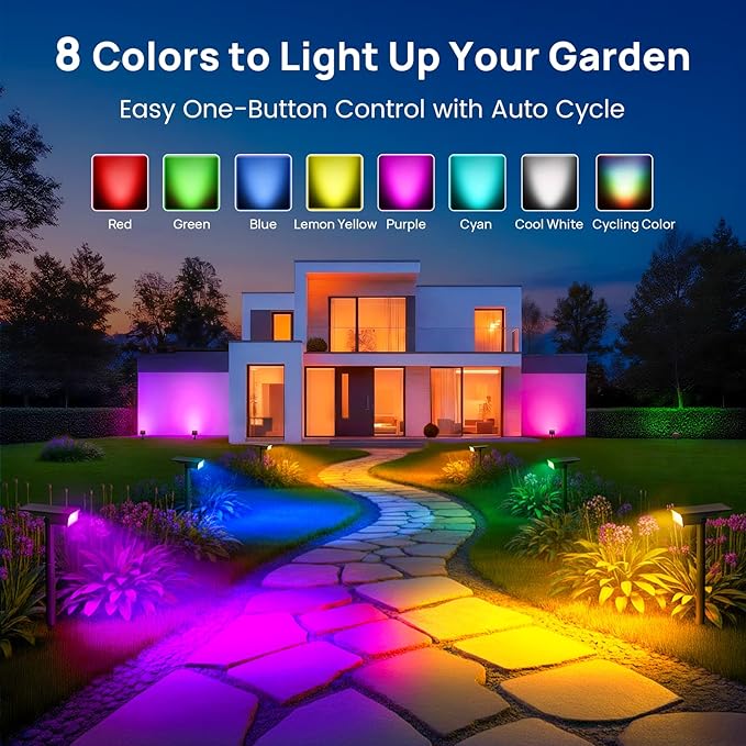Consciot Solar Spot Lights Outdoor, Adjustable 170° Solar Outdoor Light, 7 Multicolored Garden Light Waterproof IP65, Landscape Lighting for Yard Pool Garden Tree, 4 Pack