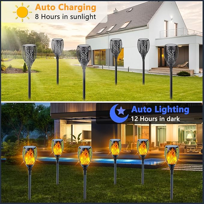 Upgraded Solar Lights Outdoor, 6 Pack Flickering Flame Solar Torch Lights with Super Larger Size for Outdoor Decor, Solar Garden Lights Waterproof Solar Flame Outdoor Lights for Patio Yard Pathway