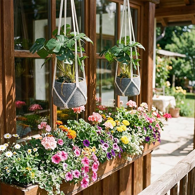 2 Pcs Hanging Planter Macrame Plant Hanger with Metal Ring Plant Holder Hanging for Indoor Plants Boho Home Decor Decorative Braided Cotton Rope Flower Pot Holder