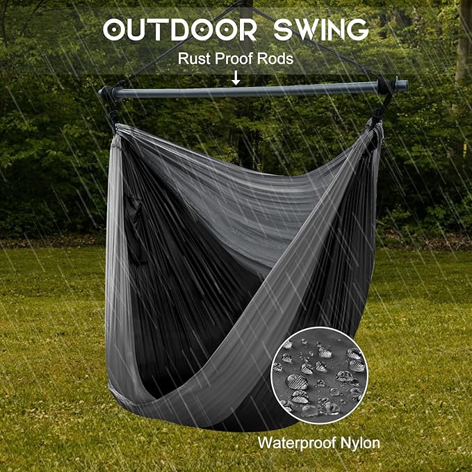 Hammock Swing Chair for Outdoor & Indoor, Lightweight & Portable, Perfect for Adults & Camping (Black, Gray)