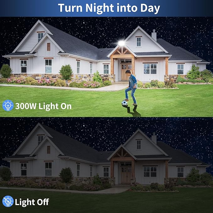 300W LED Flood Light Outdoor with Plug, 36000LM Ultra Brighter Security Light, IP66 Waterproof Exterior Plug in Floodlight, 5000K Daylight White for Lawn Yard Garden Stadium(2 Pack)
