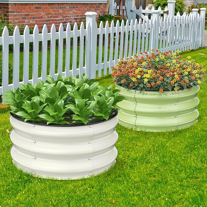 Galvanized Raised Garden Bed 2pcs 2x2x1 FT, Round Metal Raised Garden Bed Outdoor Planter Box with Open Bottom, Rust-Resistant Steel Garden Bed for Vegetables Herbs Flowers, Easy Assembly