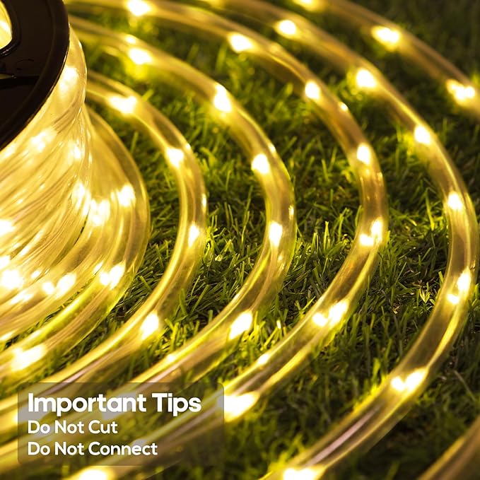 50FT 360 LED Waterproof Rope Lights Outside with Remote, 8 Modes and 4 Brightness Tube Lights for Christmas, Bedroom, Patio, Garden, Indoor Outdoor Decoration (Warm White)