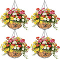 4 Pack 14 Inch Hanging Baskets for Plants Outdoor Metal Hanging Planter Hanging Flower Baskets with Coco Fiber Liners Chain Round Wire Plant Holder Hanging Flower Pots(Butterfly)