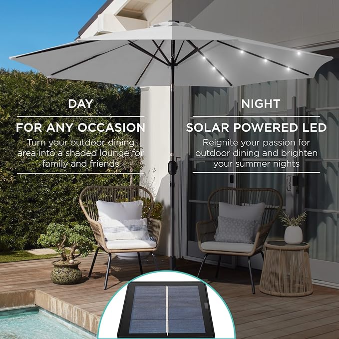 Best Choice Products 10ft Solar Polyester LED Lighted Patio Umbrella w/Tilt Adjustment and UV-Resistant Fabric