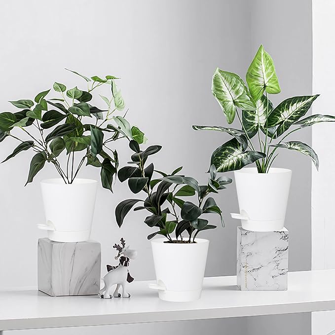 5 Pack 5 inch Self-Watering Pots, African Violets Planter with Drainage Holes and Reservoir, White Plastic Planter for Indoor Outdoor Plants Flowers and Houseplants White, 5 inch 5 pcs